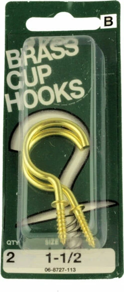 Hillman 1 1/2" Brass Cup Hooks - 2 Pack