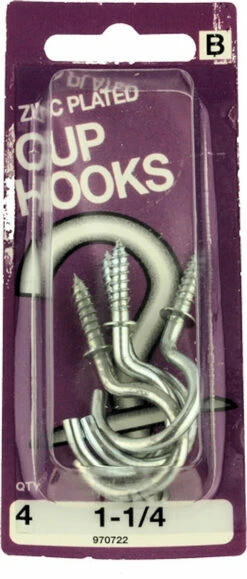 1 1/4" Zinc Plated Cup Hooks - 4 Pack H-970722