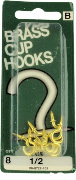 Hillman 1/2" Brass Cup Hooks - 8 Pack