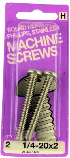Hillman 1/4-20 X 2 Round Head Phillips Machine Screws - 2 Pack H-06-3337-505
