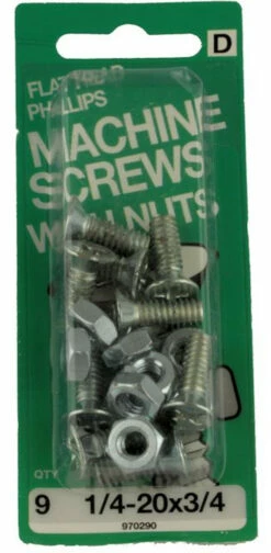 Hillman 1/4-20 X 3/4" Flat Head Machine Screws With Nuts 9-Pak H-970290