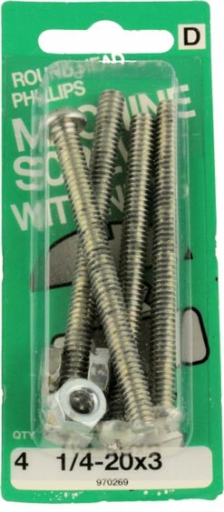 Hillman 1/4-20 X 3 Round Head Phillips Machine Screws With Nuts - 4 Pack