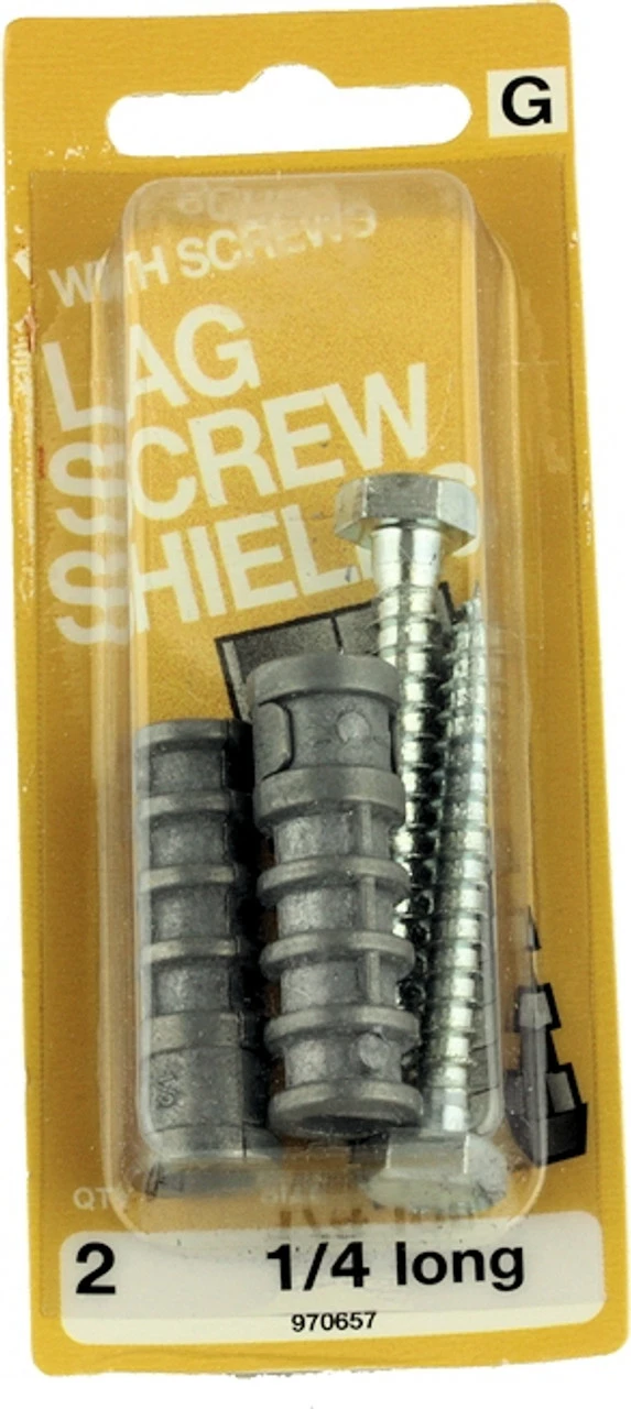 Hillman 1/4" Long Lag Screw Shield With Screws - 2 Pack H-970657 3 Hillman 1/4" Long Lag Screw Shield With Screws - 2 Pack H-970657