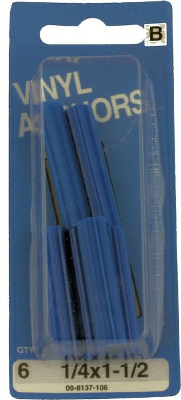 Hillman 1/4 X 1 1/2 Vinyl Anchors, Blue, 6 Pak H-06-8137-106 3 Hillman 1/4 X 1 1/2 Vinyl Anchors, Blue, 6 Pak H-06-8137-106