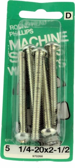 Hillman 1/4 X 20 X 2-1/2" Round Head Phillips Machine Screw With Nuts - 5 Pack