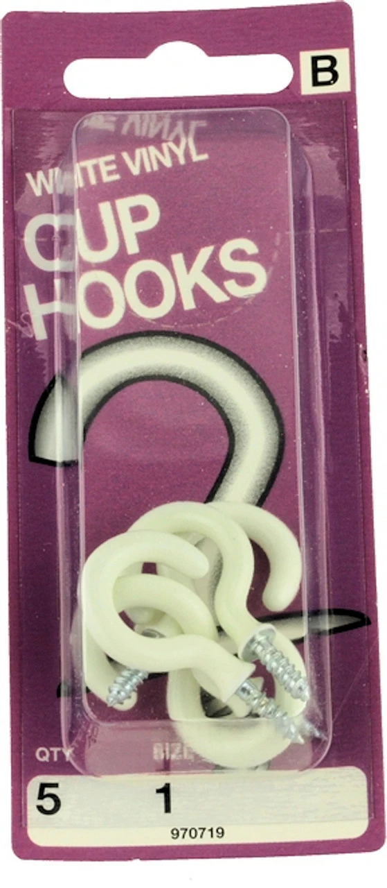 1" White Vinyl Cup Hooks - 5 Pack H-970719 3 1" White Vinyl Cup Hooks - 5 Pack H-970719