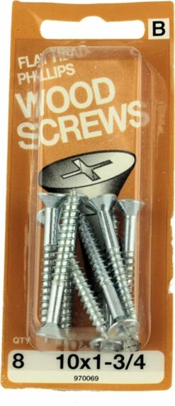 Hillman #10 X 1-3/4" Flat Head Wood Screws - 8 Pack