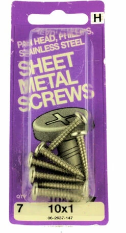 Hillman #10 X 1" Pan Head Phillips Sheet Metal Screws - 7 Pack H-06-2637-147