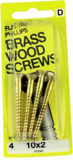 Hillman 10 X 2 Flat Head Brass Wood Screws - 4 Pack H-970391