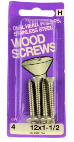Hillman #12 X 1-1/2" Oval Head Phillips Wood Screws - 4 Pack H-06-1337-164
