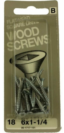 Hillman 18 Pak 6 X 1 1/4" Wood Screw Flat Head Square Drive H-06-1717-151