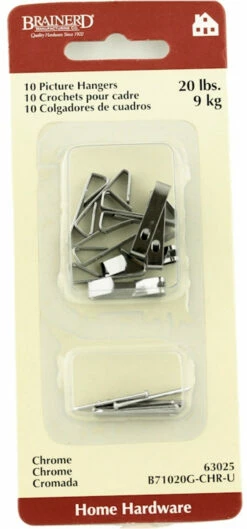 20 Pound Picture Hanging Hooks With Nails -10 Pack B71020G-CHR-U