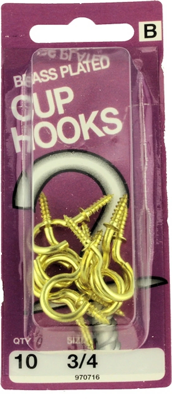 3/4" Brass Plated Cup Hooks - 10 Pack H-970716 3 3/4" Brass Plated Cup Hooks - 10 Pack H-970716