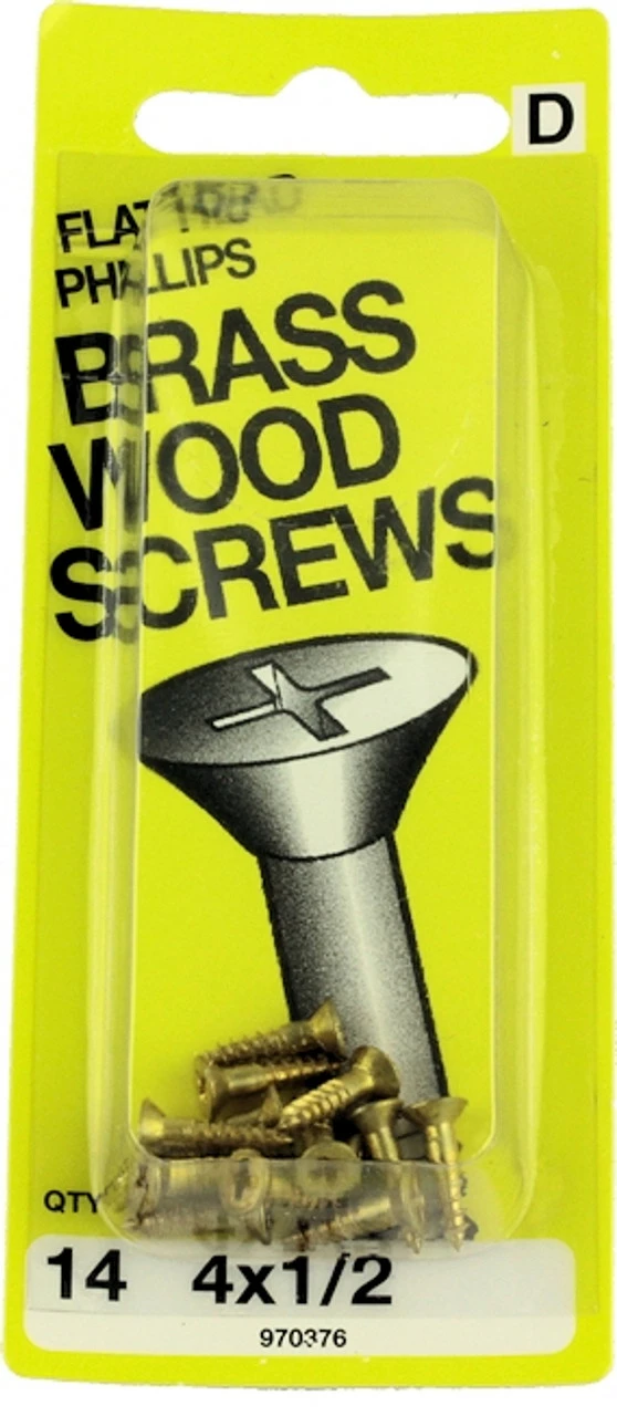 Hillman #4 X 1/2" Flat Head Brass Wood Screws - 14 Pack H-970376 3 Hillman #4 X 1/2" Flat Head Brass Wood Screws - 14 Pack H-970376
