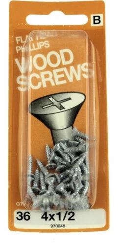 Hillman #4 X 1/2" Flat Head Wood Screws - 36 Pack
