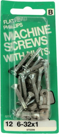 Hillman #6-32 X1" Flat Head Machine Screws With Nuts - 12 Pack
