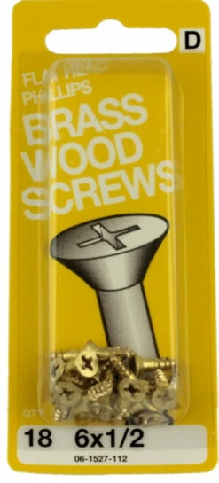 Hillman 6 X 1/2" Flat Head Brass Wood Screws - 18 Pack