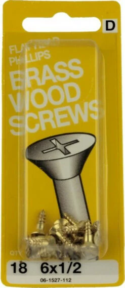 Hillman 6 X 1/2" Solid Brass Flat Phillips Wood Screws 18-Pak 06-1527-112