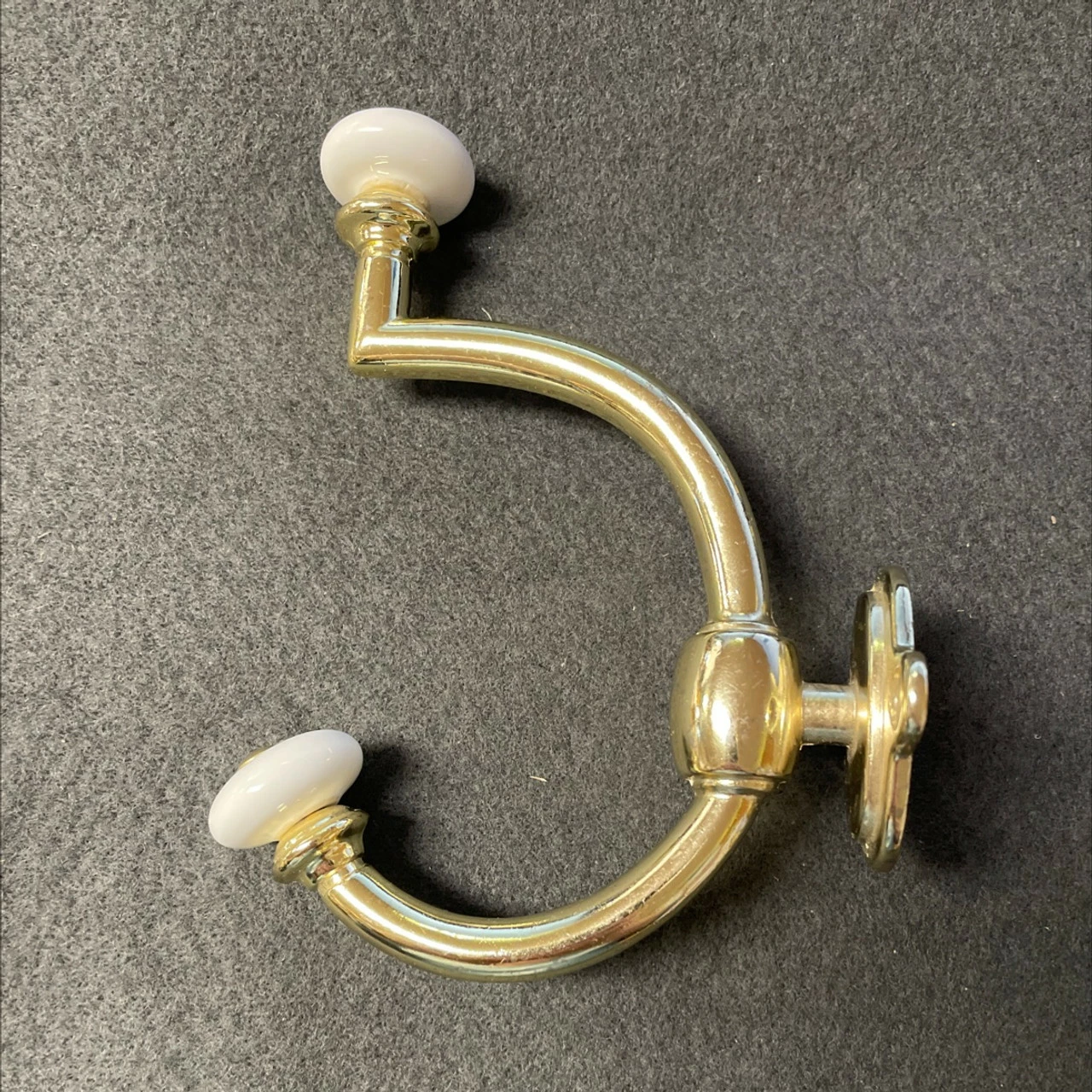 AS-IS Two Prong Coat Hook - Ceramic & Brass Plated Front Mount 4 AS-IS Two Prong Coat Hook - Ceramic & Brass Plated Front Mount - Image 2