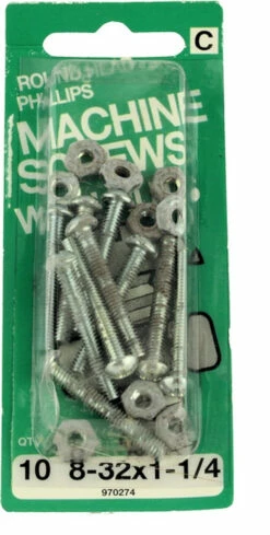 8-32 X 1-1/4" Round Head Machine Screws With Nuts - 10 Pack