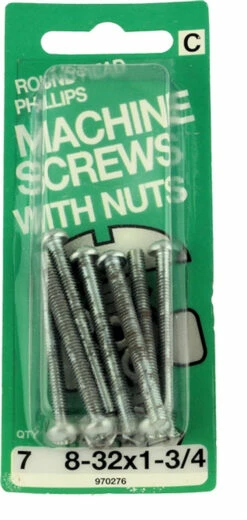 Hillman 8-32 X 1-3/4" Round Head Machine Screws With Nuts