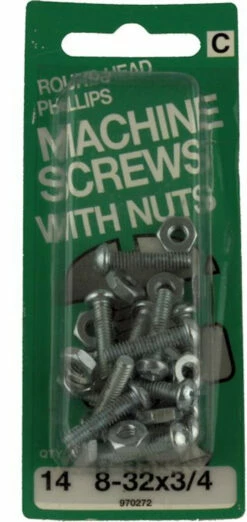Hillman 8-32 X 3/4" Round Head Machine Screw With Nuts 14-Pak H-970272