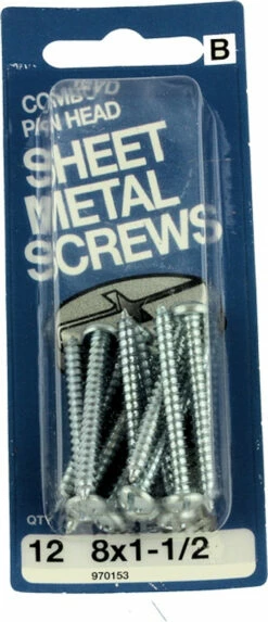 Hillman 8 X 1-1/2" Combo Pan Head Sheet Metal Screws - 12 Pack