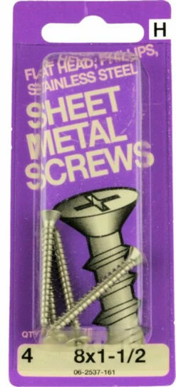 Hillman #8 X 1-1/2" Flat Head Sheet Metal Screws - 4 Pack