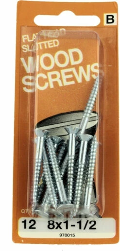Hillman #8 X 1-1/2" Flat Head Slotted Wood Screws - 12 Pack