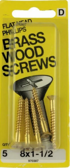 Hillman #8 X 1-1/2" Solid Brass Flat Phillips Head Wood Screws 5-Pak H-970387