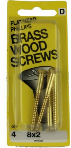 Hillman #8 X 2" Solid Brass Flat Phillips Head Wood Screws 4-Pak H-970388