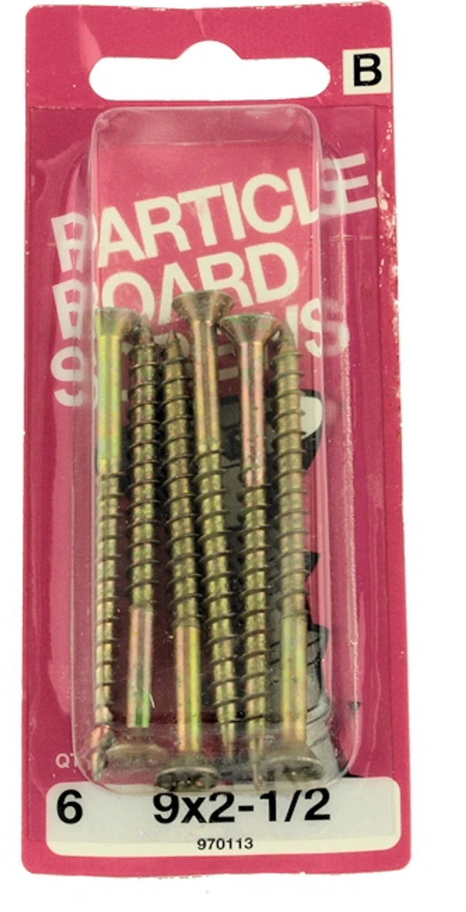 9 X 2-1/2" Particle Board Screws - 6 Pack 3 9 X 2-1/2" Particle Board Screws - 6 Pack
