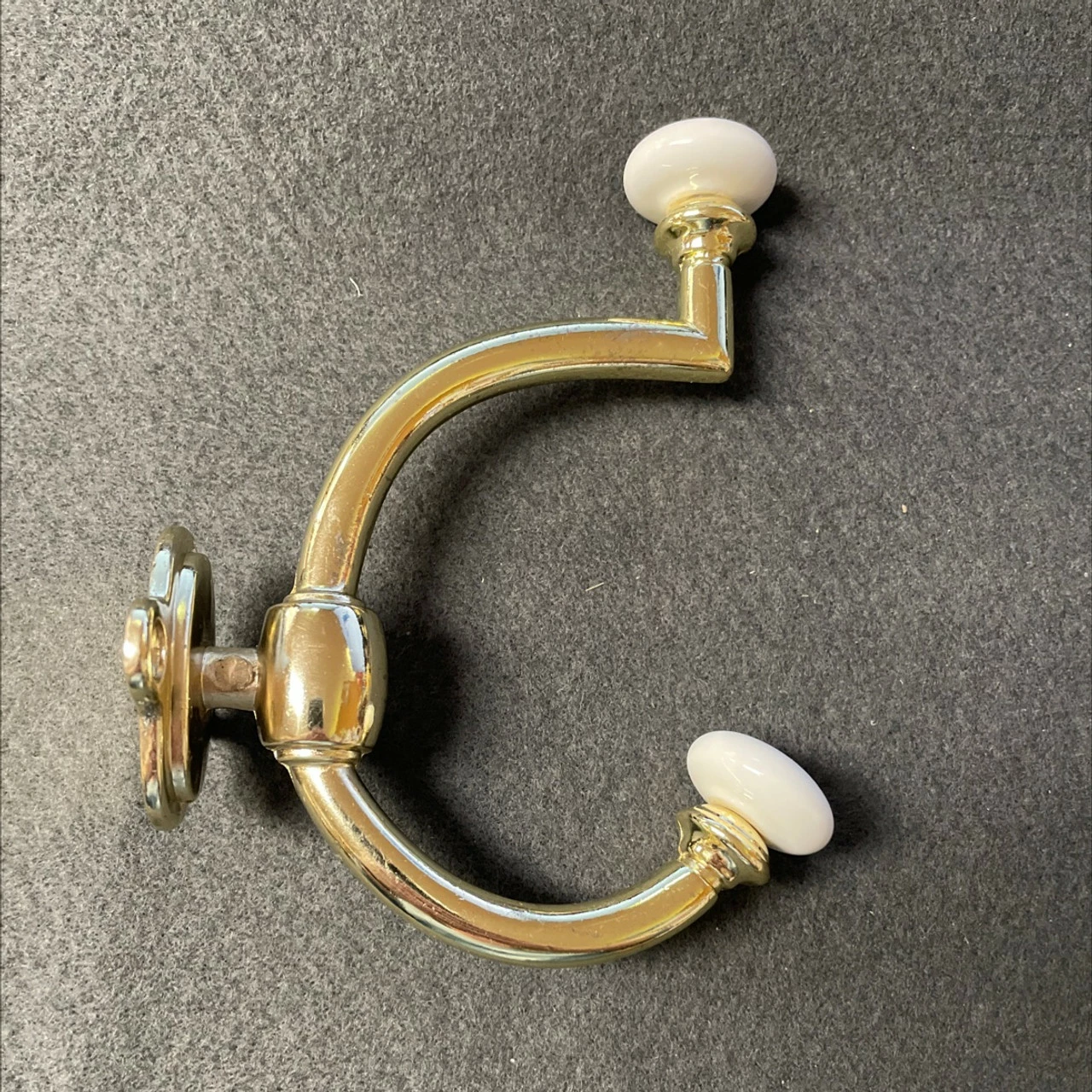 AS-IS Two Prong Coat Hook - Ceramic & Brass Plated Front Mount 3 AS-IS Two Prong Coat Hook - Ceramic & Brass Plated Front Mount