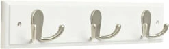 15-3/4" White Rail With 3 Double Prong Hooks Satin Nickel