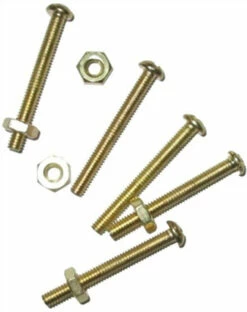 (50 Pack) Brass Plated Steel Slotted Round Head Bolt With Nut