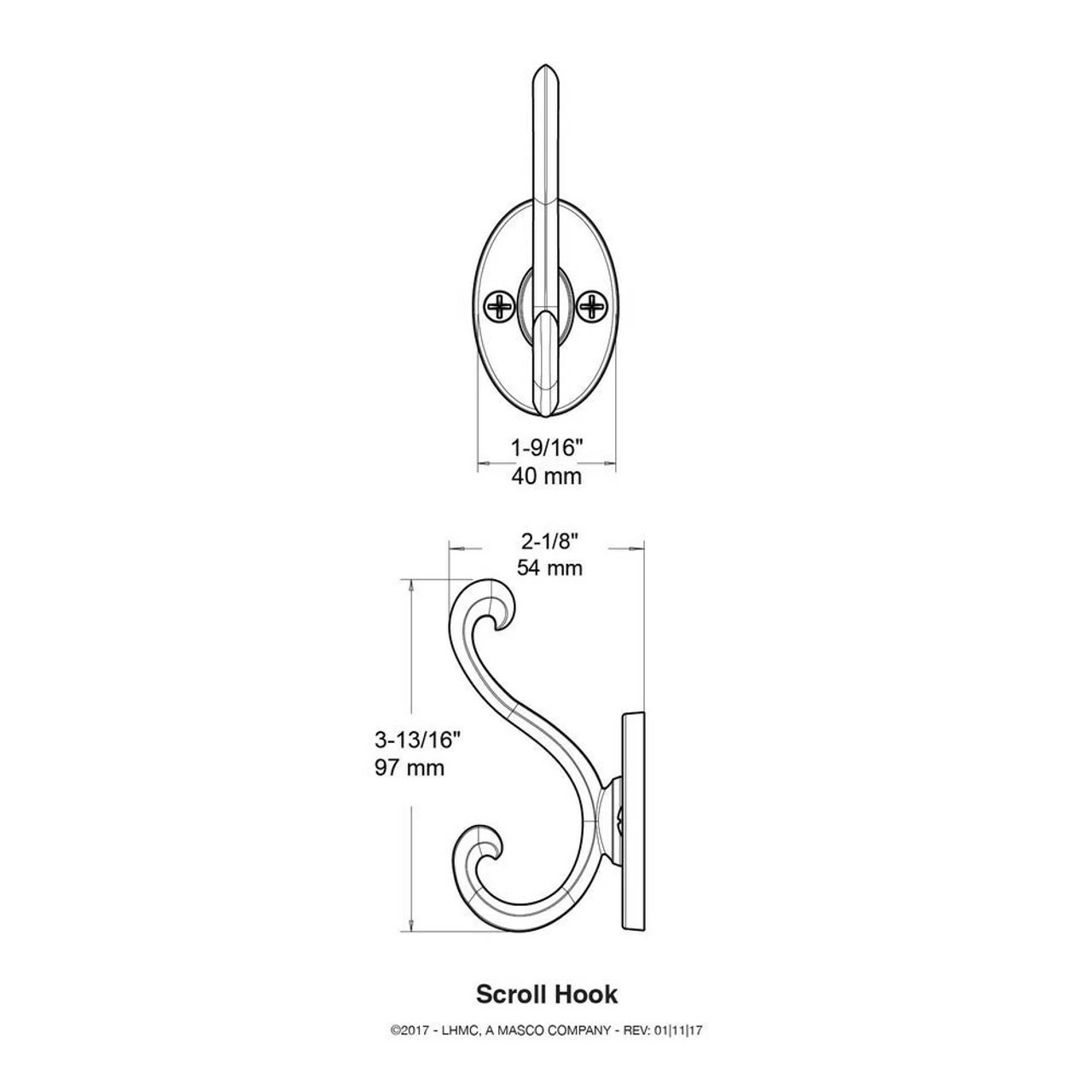 Liberty 3-3/4" Cocoa Bronze Scroll Hook 5 Liberty 3-3/4" Cocoa Bronze Scroll Hook - Image 3