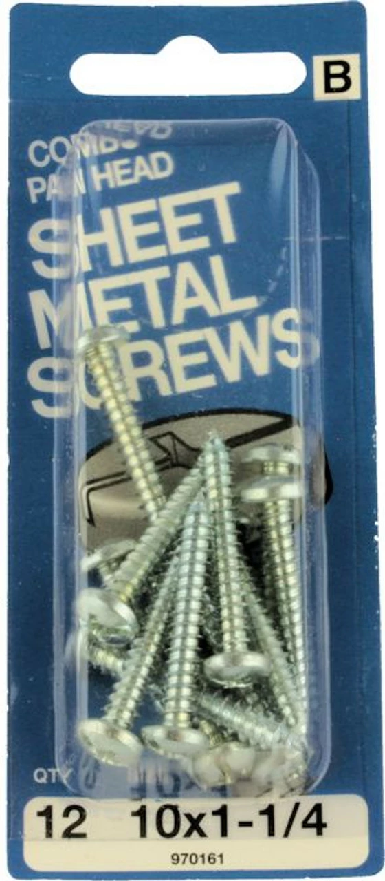 Hillman Combo, Pan Head Sheet Metal Screws - 10 X 1 1/4" - 12 Pack H-970161 4 Hillman Combo, Pan Head Sheet Metal Screws - 10 X 1 1/4" - 12 Pack H-970161 - Image 2