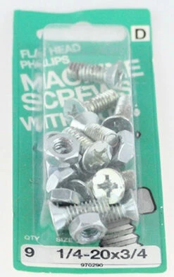 Hillman Flat Head Machine Screws W/ Nuts - 1/4-20 X 3/4" - 9 Pack H-970290