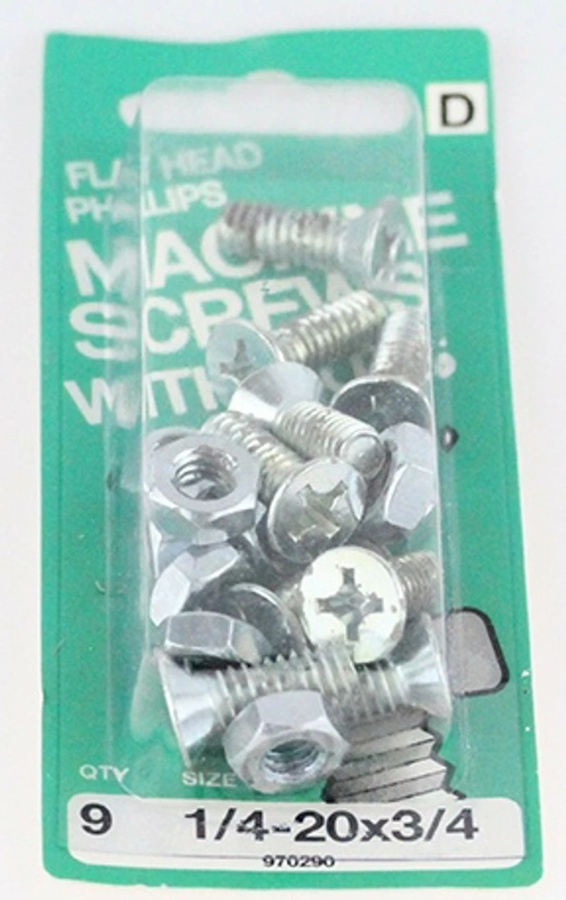 Hillman Flat Head Machine Screws W/ Nuts - 1/4-20 X 3/4" - 9 Pack H-970290 3 Hillman Flat Head Machine Screws W/ Nuts - 1/4-20 X 3/4" - 9 Pack H-970290