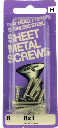 Hillman Flat Head Phillips Stainless Steel, Sheet Metal Screws, 8x1" 8-Pak H-06-2537-145