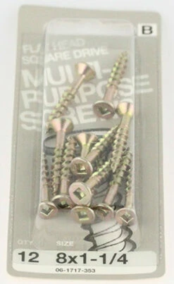 Hillman Flathead, Square Drive Multi-Purpose Screw - 8 X 1 1/4 - 12 Pack H-06-1717-353