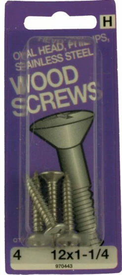 Hillman Oval Head, Phillips, Stainless Steel, Wood Screws, 12 X 1-1/4" , 4-Pak H-970443