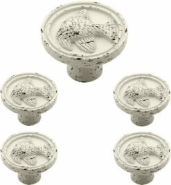 Liberty (5-Pack) 1-3/8" SeaSide Cottage Angelfish Knob Vintage Antique White