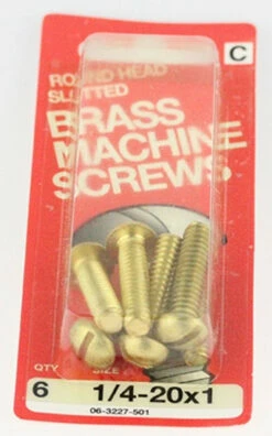 Hillman Round Head, Slotted Brass Machine Screw - 1/4-20 X 1" - 6 Pack H-06-3227-501