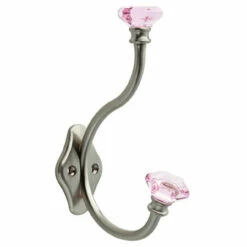 Liberty Satin Nickel Hook With Pink Acrylic Accent Knobs