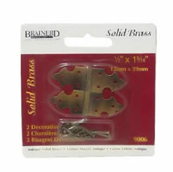 Liberty Solid Antique Brass Decorative 1/2" X 1 9/16" Hinge Pair LQ-9006