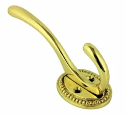 Solid Brass Coat Hook Double Prong With Beaded Edge H22-66SB