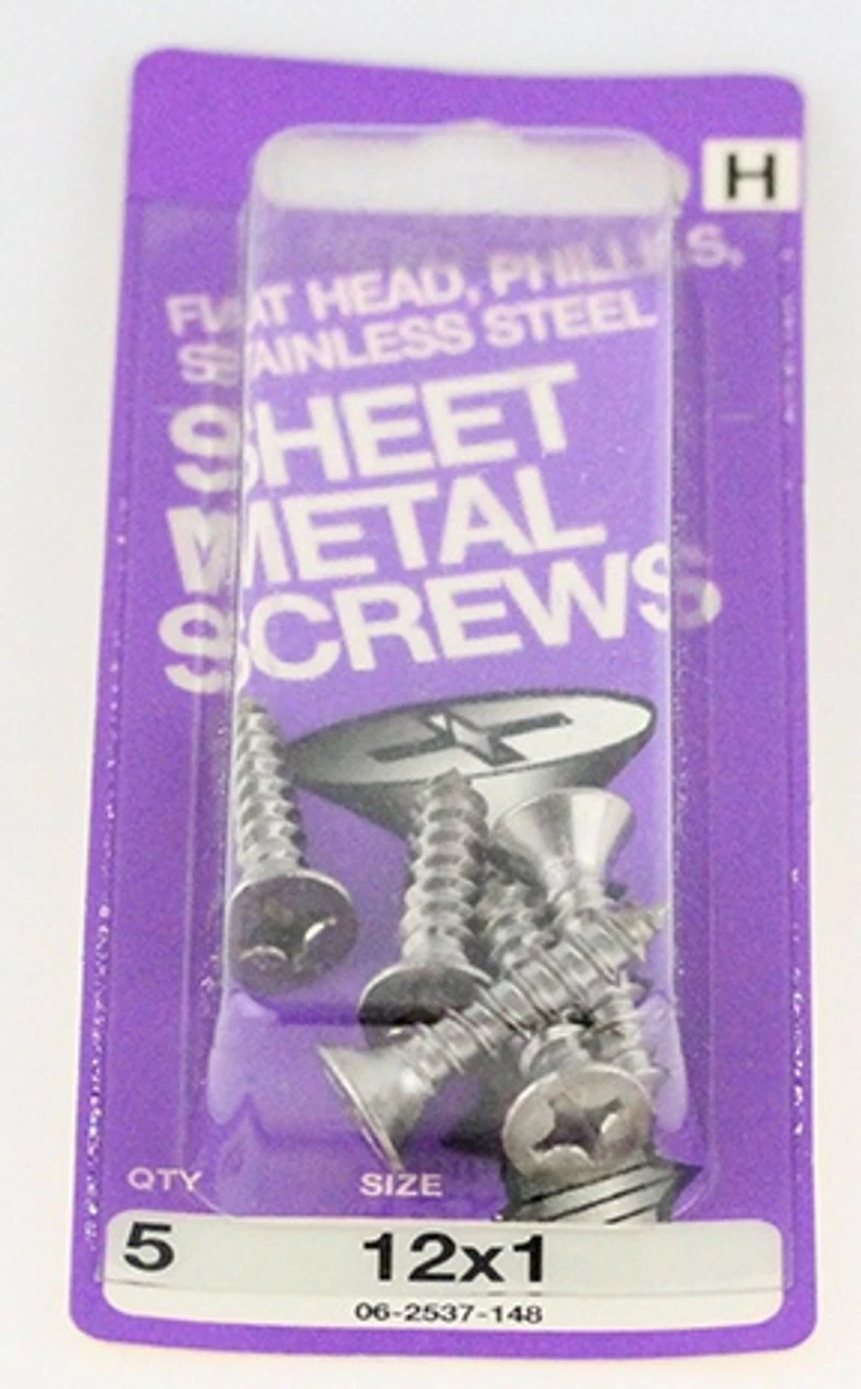 Hillman Stainless Flat Head Phillips Sheet Metal Screw - 12 X 1" - 5 Pack H-06-2537-148 3 Hillman Stainless Flat Head Phillips Sheet Metal Screw - 12 X 1" - 5 Pack H-06-2537-148