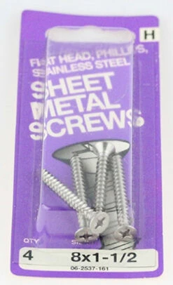 Hillman Stainless Flat Head Phillips Sheet Metal Screw - 8 X 1 1/2" - 4 Pack H-06-2537-161