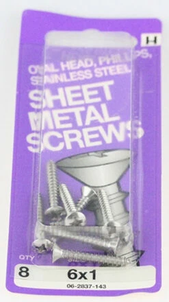 Hillman Stainless Oval Head Phillips Sheet Metal Screw - 6 X 1" - 8 Pack H-06-2837-143